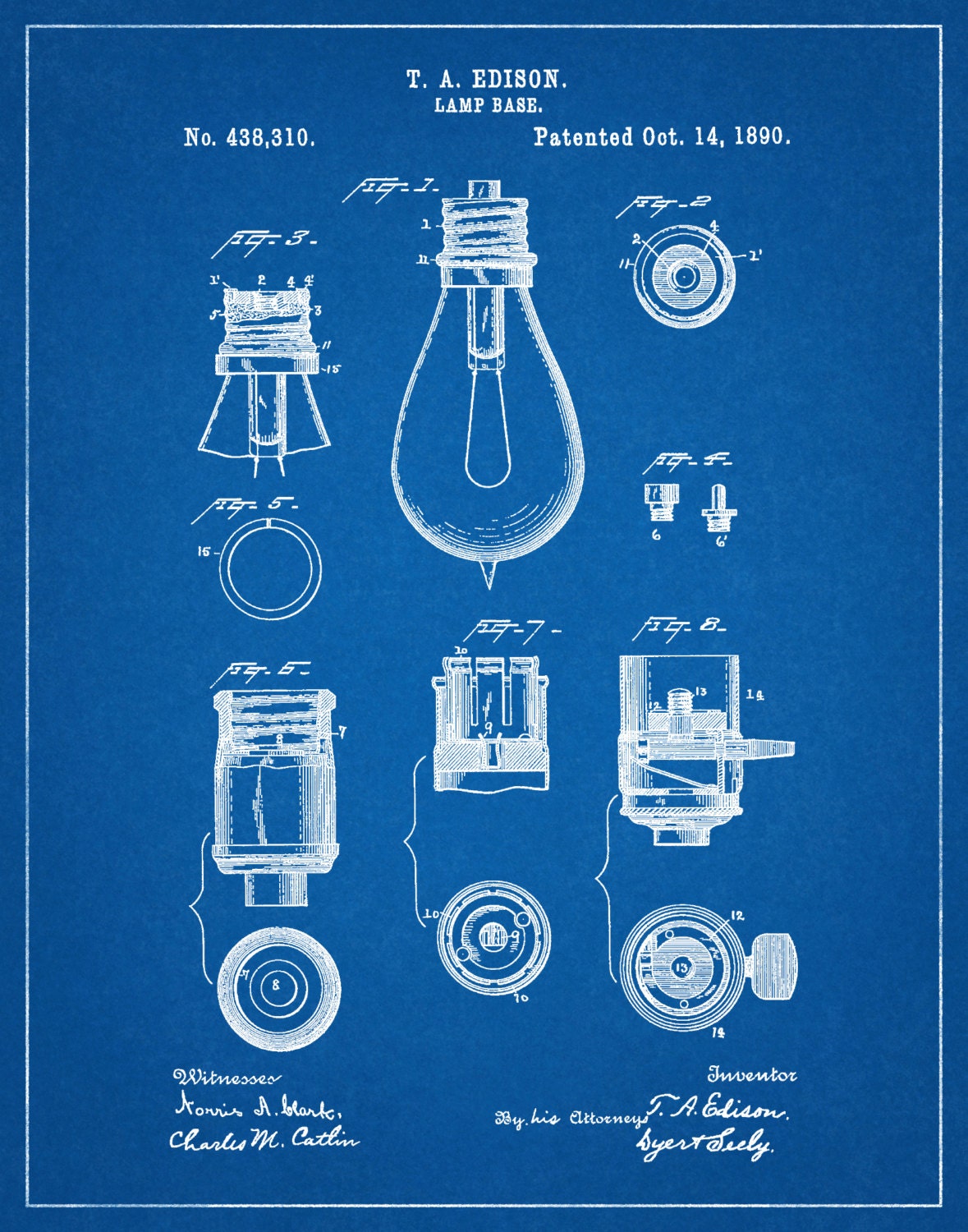 Patent 1890 Edison Light Bulb Base - Art Print - Poster - Wall Art ...