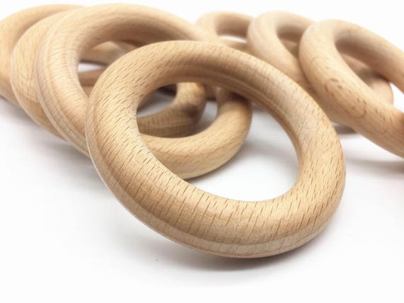 70mm DIY Natural beech Wood Baby Teether Ring Teething Ring