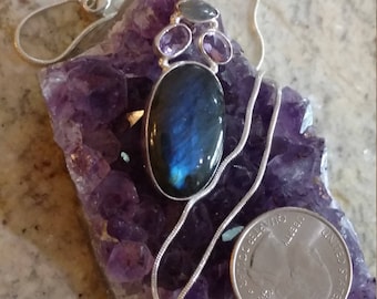 Labradorite and Amethyst Pendant Necklace