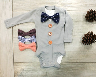 Newborn boy coming home outfit. Hospital Outfit for Baby Boy. Gray Baby cardigan bow tie. Baby bowties.