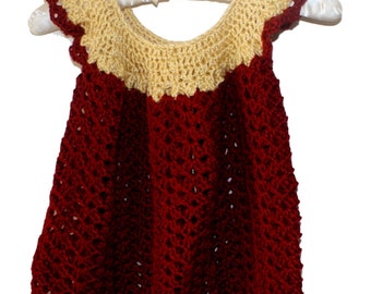 Crochet Baby Dress, Flower Pinafore, Baby Girl Dress, Christmas Baby dress, Red Baby Frock, Baby Dress, Baby Pinafore, Autumn Baby Dress