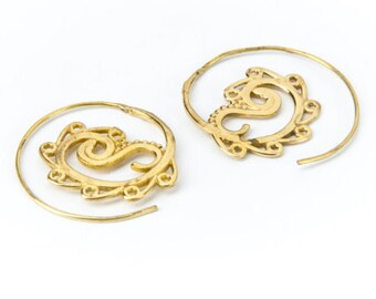 Small Spiral Brass dots and swirls design Earrings handmade, Tribal Earrings, Nickel Free, Indian Inspired, Gift boxed,Free UK postage BG8