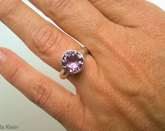 Faceted Amethyst Solitaire Ring size 6
