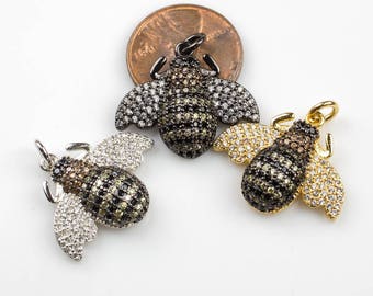 CUTE!!!! Cz Bumblebee C.Z. Pendant- Gold, Silver, Gunmetal - 19*23mm