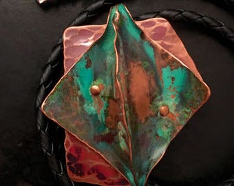 Fold formed copper bolo tie