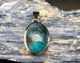 Silver Turquoise Pendant // Oval Turquoise Pendant // 925 Sterling Silver // Turquoise Jewelry