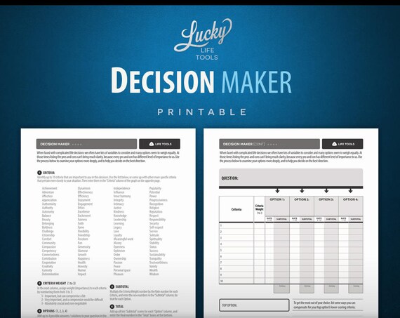 Decision Maker Worksheet / Exercise - Printable PDF; Letter size 8.5"x11"