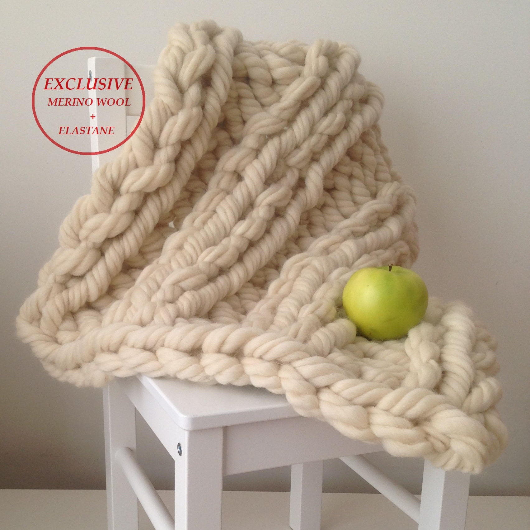 Super Chunky Knit Baby Blanket 20x24 inches 50X60 cm Merino