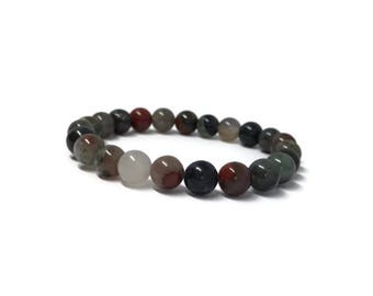 African Bloodstone Mala bracelet, Bloodstone bracelet, Chakra bracelet, Boho bracelet, Yogi bracelet, Green Bloodstone bracelet