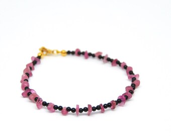 Bracelet, tourmaline, pink, onyx, black, made in Italy, gemstones, 925 sterling silver