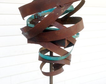 Sculptural Steel & Copper Bird Feeder No. 365 - Freestanding unique modern bird feeder