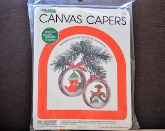 DIY Ornament Kit/Canvas Capers/Deer/Redbird/Christmas Ornaments/Christmas Tree Decorations/Needlework/Christmas Kit/1981