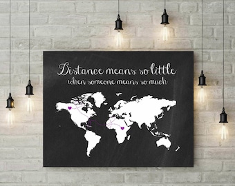 Travel Gifts | Long Distance Relationship Boyfriend | Large Canvas Art | Chalkboard World Map Print | Long Distance Going Away Gift - 56577