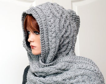 Knitting Pattern for hooded scarf "Anika"