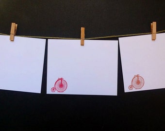 Gocco Printed Antique Bicycle / Penny Farthing Notecards (5 pack)