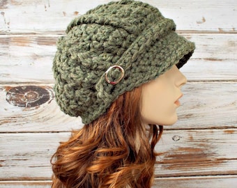 Green Womens Hat Green Newsboy Hat Green Hat - Spring Monarch Ribbed Crochet Newsboy Hat Willow Green Crochet Hat - READY TO SHIP