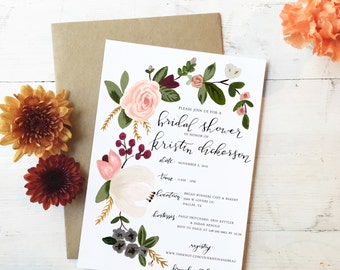 Pink Floral & Greenery Hand-painted Bridal Shower Invitation