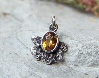 Yellow Citrine Pendant, Citrine Pendant in Raw Sterling Silver, November Birthstone