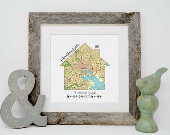 Personalized Housewarming Gifts, Personalized Home Map, First Home Gift for Couple, Home Sweet Home, Our First Home, House Map, New Home