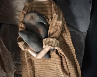Primitive ticking crow doll Made to Order
