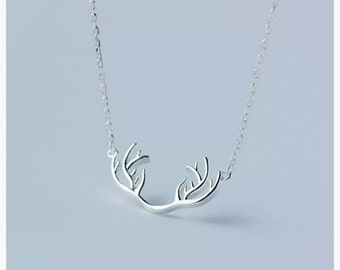 SALE 925 Sterling Silver Antler Necklace