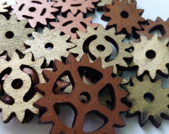 10 Wooden Gears of Various Sizes
