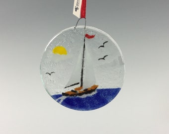 Sailboat Ornament, Fused Glass Ornament, Seashore, Sailboat Decor