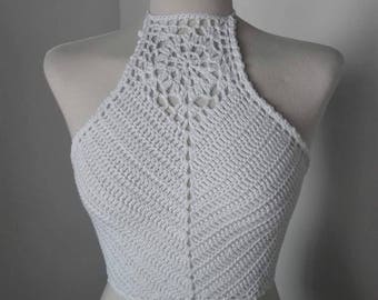 Zinnia crop top white fabric in crochet