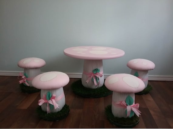 Mushroom Table Stools Chairs Handcrafted Set of Stools with Mushroom Table Stools Chairs Handcrafted Set of Stools with