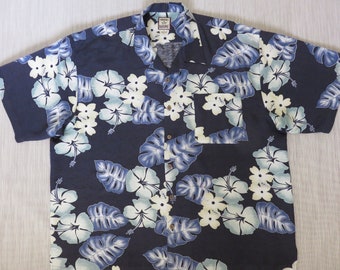 TOMMY BAHAMA Shirt Hawaiian Aloha Shirt Funky Flowers Mod Floral Print Resort Wear 100% Silk Mens Camp - 2XL - Oahu Lew's Shirt Shack