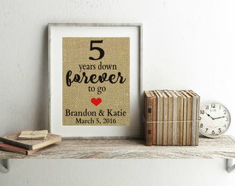5 Year Anniversary Gift - Burlap Print - 5th Anniversary Gift - 5 Year Anniversary Gift For Her - For Him - Personalized Anniversary Print