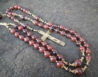 Classic Rosary - Mahogany Obsidian with Black Spinel