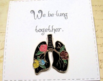 Lung Enamel Pin with handmade Punny card & envelope - Lapel Pin - Hard Enamel Pin - Horror - Halloween - Trending - Backpack Pin