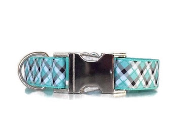Plaid dog collar, Mint dog collar, Dog collar, male dog collar, girl dog collar, luxe dog collar, female dog collar, boy dog collar