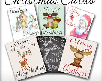 Digital Printable Christmas Cards set of 6 designs, instant download, Overlays Printable crafts, Christmas card front cover design