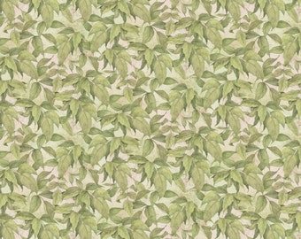 Floral Fabric, Leaf Fabric: Novelty Vintage style - Packed Leaves by Rose Divine 100% cotton Fabric by the Yard SC892
