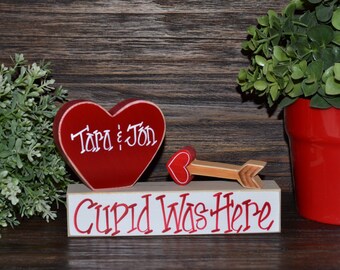 Cupid Was Here Valentine's Day Block Set Personalized Valentines Day Gift Valentine's Decor Block Set