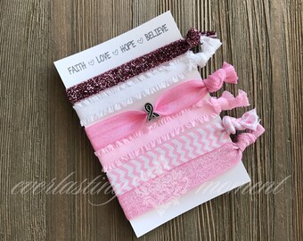 Breast Cancer Awareness Hair Ties -Cancer Support - Awareness gifts - cancer hair ties - pink hair ties - Breast Cancer Gift - Encouragement