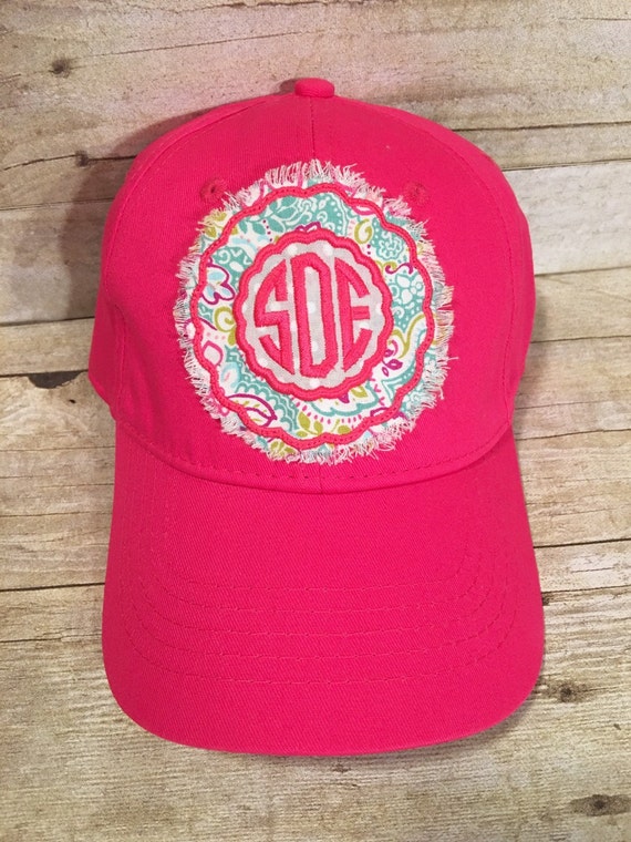 Monogrammed raggy patch hat baseball hat cap hot pink