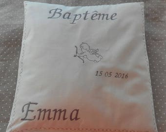 cushion baptism embroidered writing with pattern choice