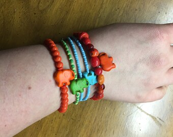 Elephant beaded wrap bracelet -choose color - Ready to ship