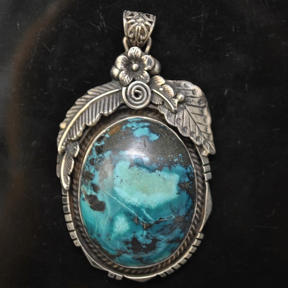 Sterling Silver Tibetan Turquoise Pendant Native American Style #9890