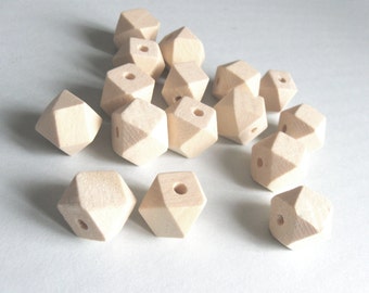 10 Faceted hexagon unfinished wood beads 10, 12 or 14mm