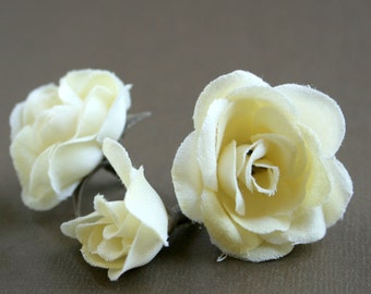 12 Small Butter Cream Silk Roses - Artificial Flowers, Silk Roses PRE-ORDER