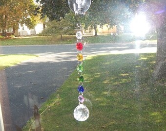 Rainbow Crystal Prism Suncatcher; Rear View Mirror Car Charm; Chakra Decoration; Hanging Garden Art or Window Decor (#7)