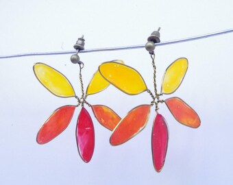 Orange stained glass Flower Earrings