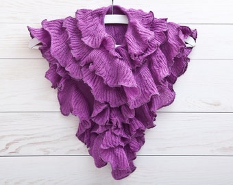 Purple Ruffle Scarf, Frilly Scarf, Lace Scarf, Gift for Her, valentines gift, Womens Accessories (009)