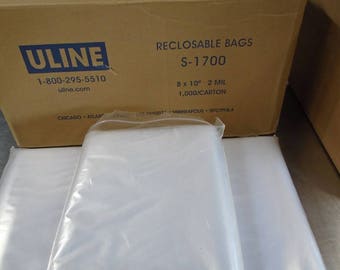 200- 8x10 zip lock bags, Uline # s-1700, 2 mil plastic, packaging, product wrapping,