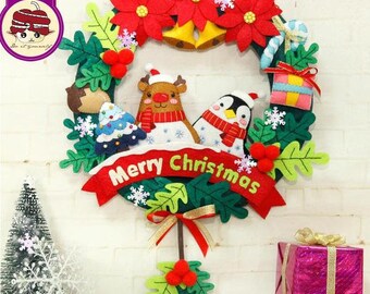 Pre- cut DIY Christmas wreath kit, DIY felt kit, Christmas decor, children room decor, cute Christmas wreath, felt craft