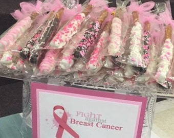 Pink Chocolate Covered Pretzel, Breast Cancer Awareness, Fundraiser, Relay for Life, Gourmet Pretzels,Cancer Survivor Gift